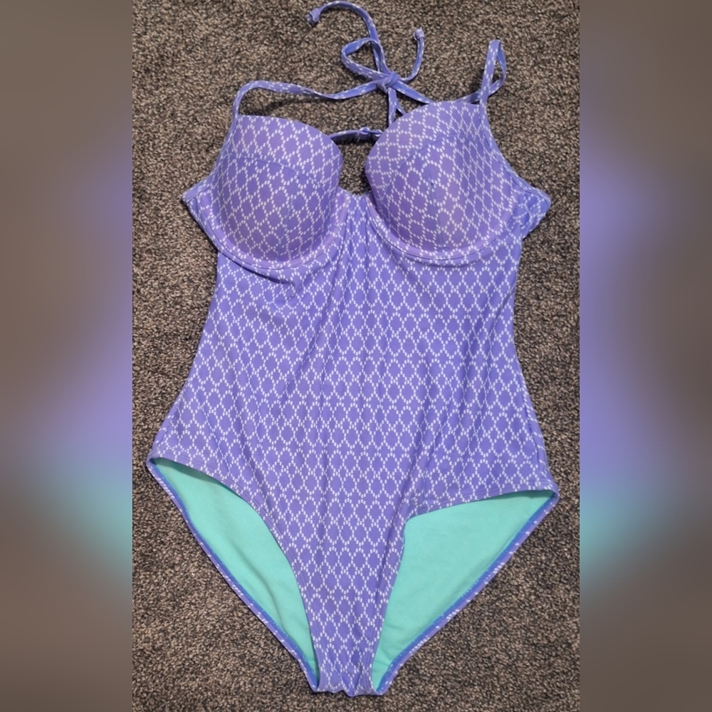 Lrg Old Navy Purple Patterned One-Piece Swimsuit